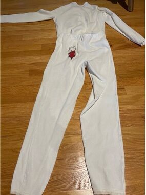 Vintage youth XL White Thermal Set with Red Santa Bear Patch
